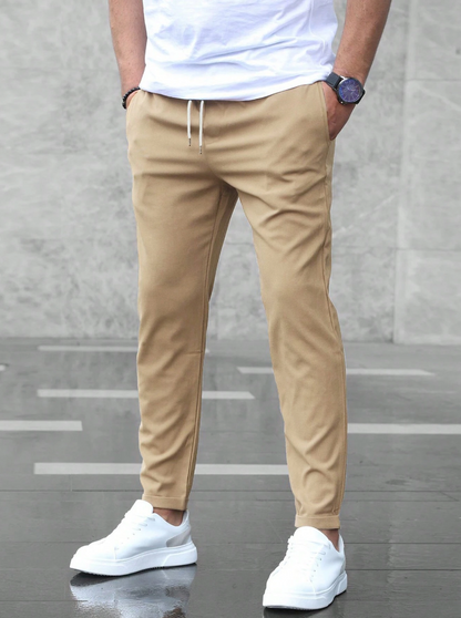 Montarello Men's Slim Fit Drawstring Trousers with Tapered Leg