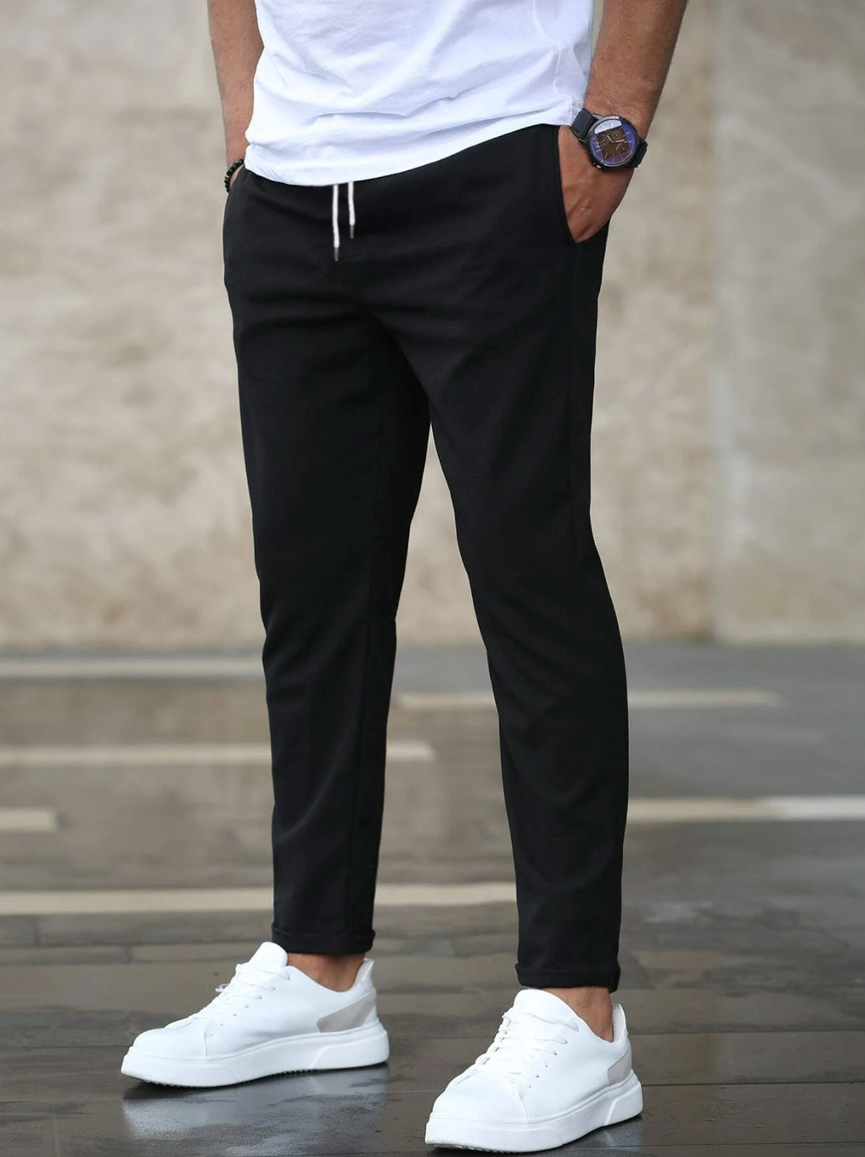 Montarello Men's Slim Fit Drawstring Trousers with Tapered Leg