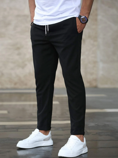 Montarello Men's Slim Fit Drawstring Trousers with Tapered Leg