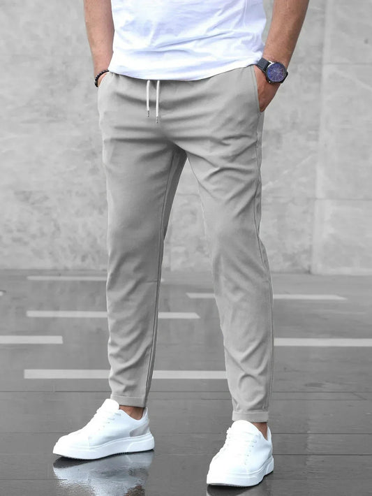Montarello Men's Slim Fit Drawstring Trousers with Tapered Leg