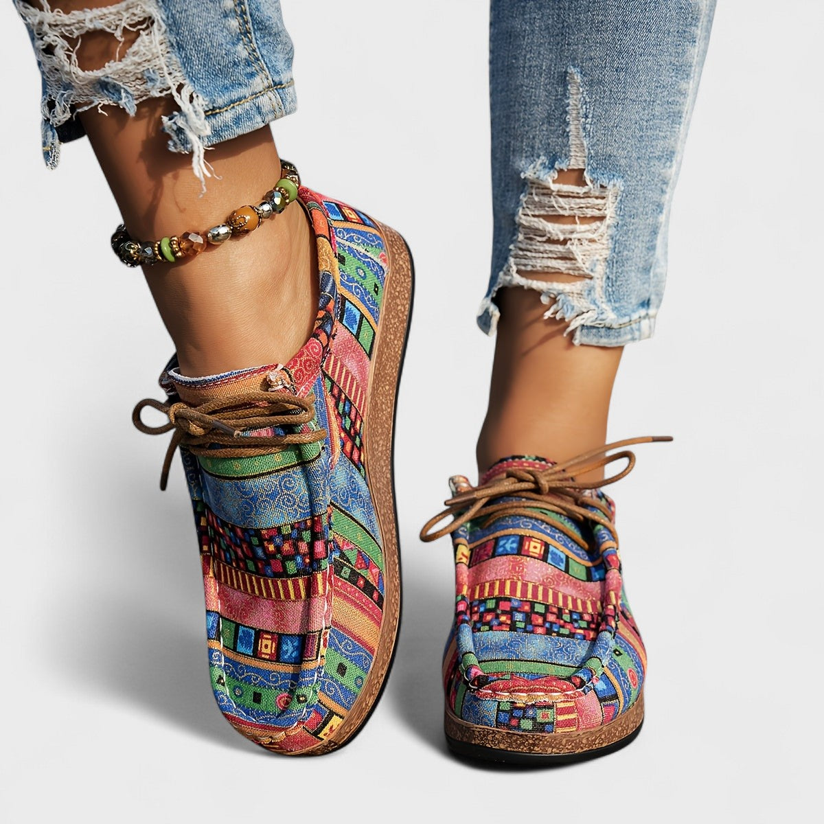 Montarello Boho Print Women's Comfort Lace-Up Shoes