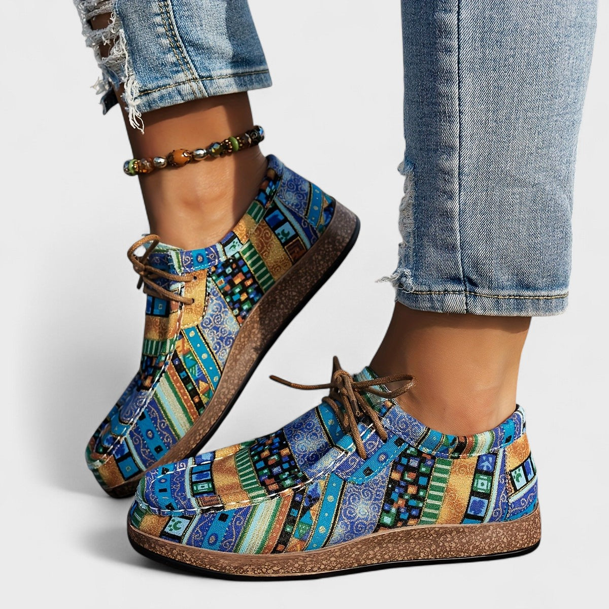 Montarello Boho Print Women's Comfort Lace-Up Shoes
