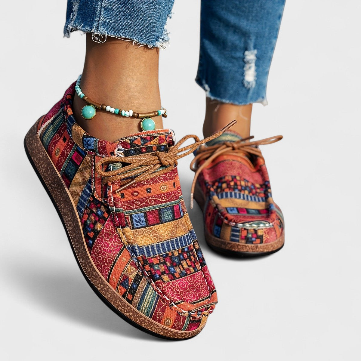 Montarello Boho Print Women's Comfort Lace-Up Shoes