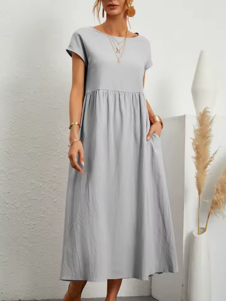 Montarello Women's Short-Sleeve Round Neck Pocket Midi Summer Dress