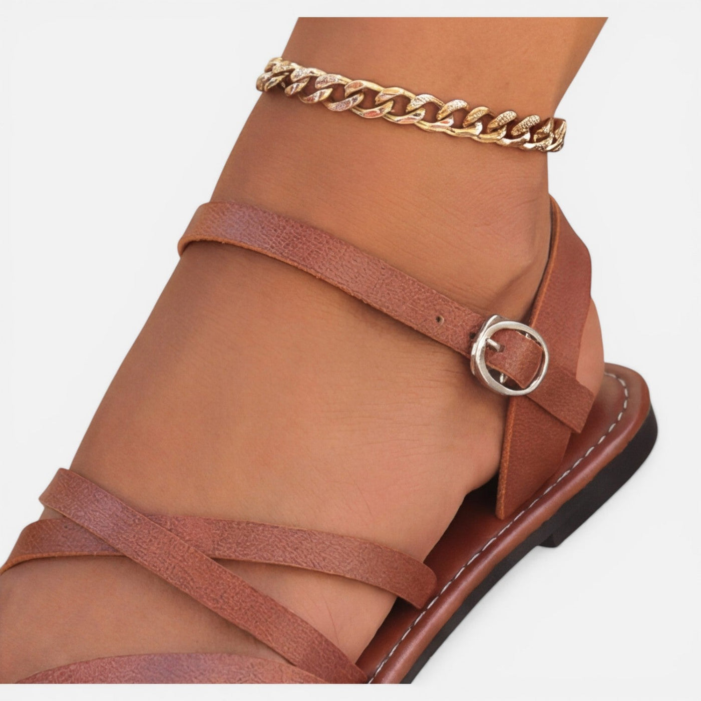 Montarello Women's Strappy Toe-Loop Ankle Strap Flat Summer Sandals