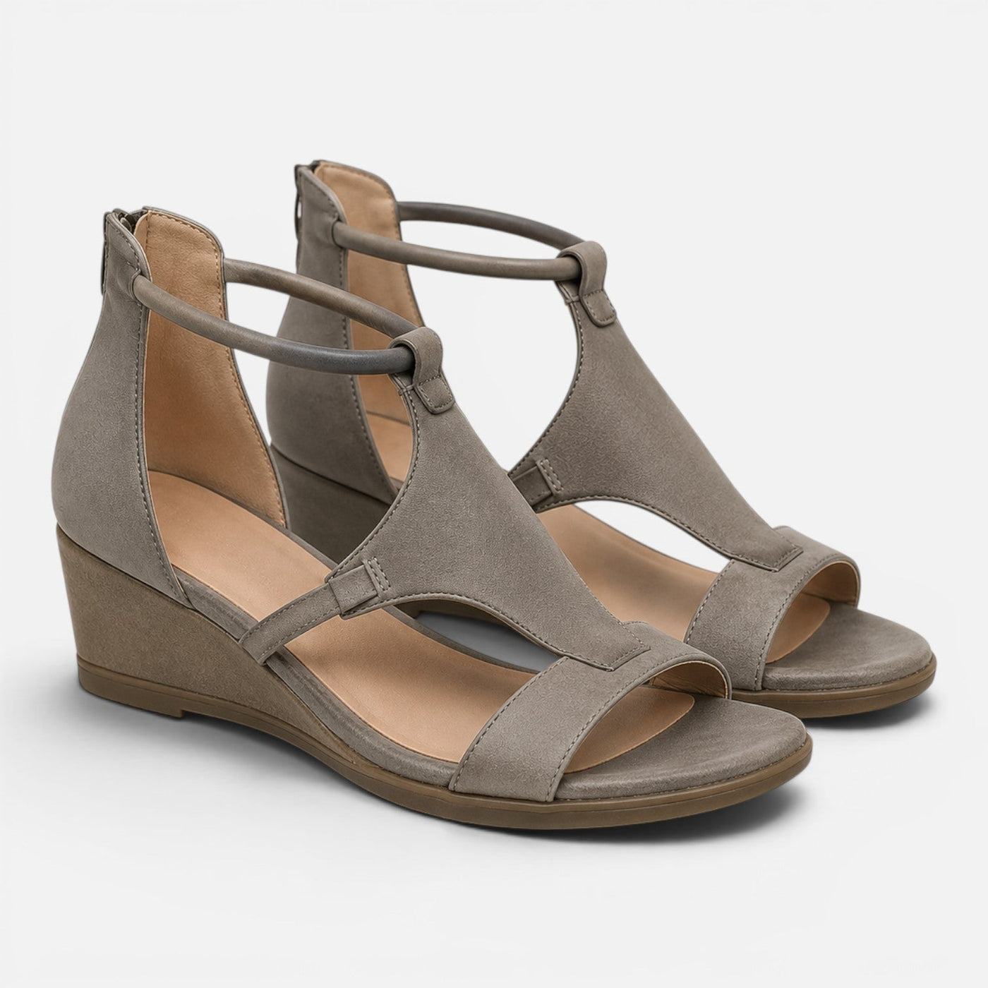 Montarello Women's T-Strap Low Wedge Closed-Back Summer Sandals