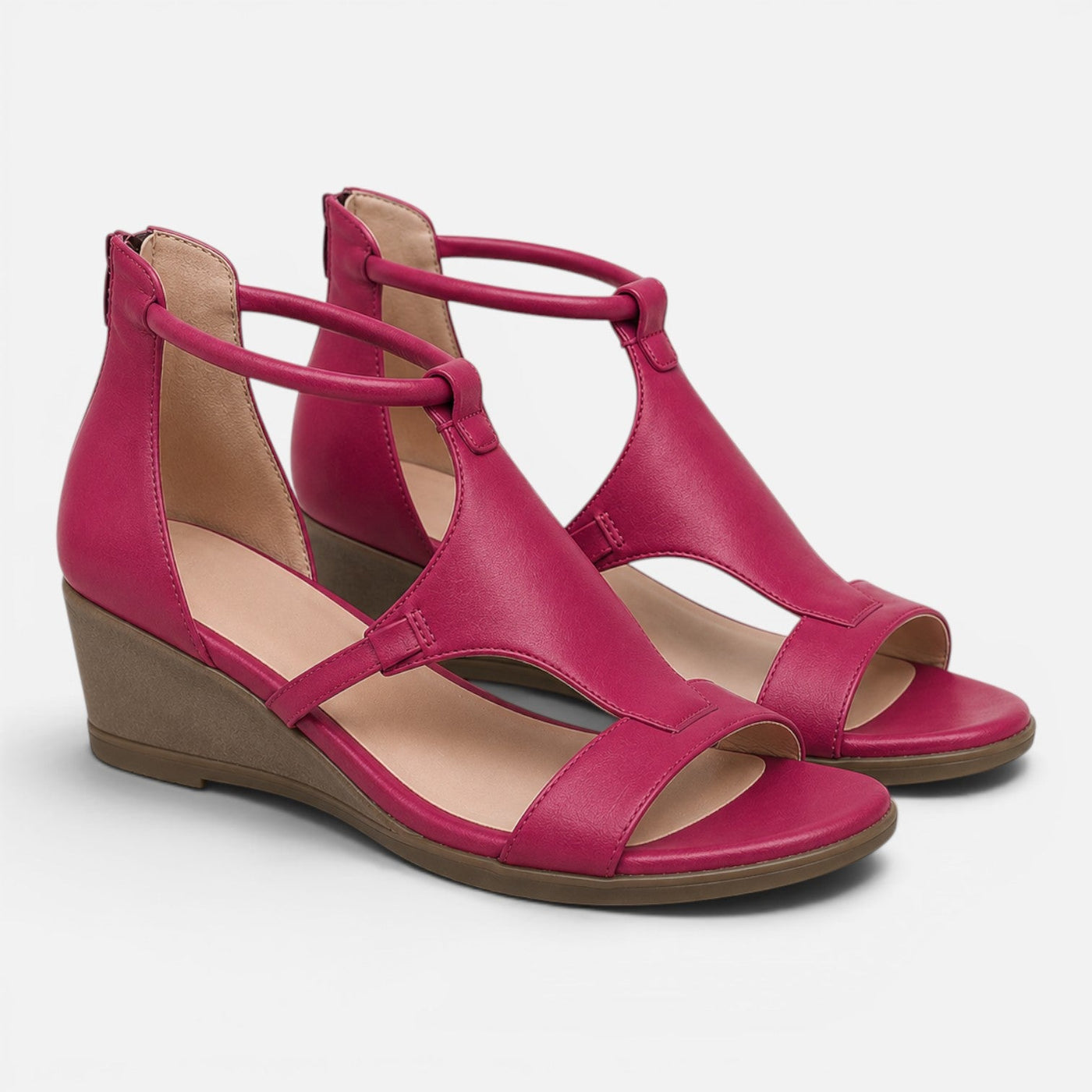 Montarello Women's T-Strap Low Wedge Closed-Back Summer Sandals