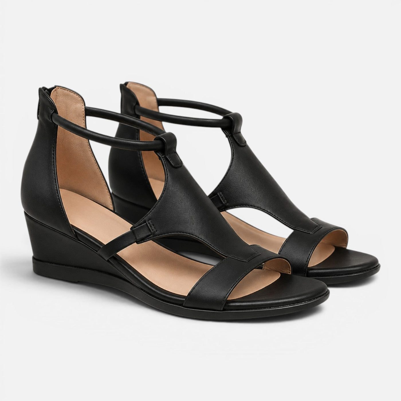 Montarello Women's T-Strap Low Wedge Closed-Back Summer Sandals