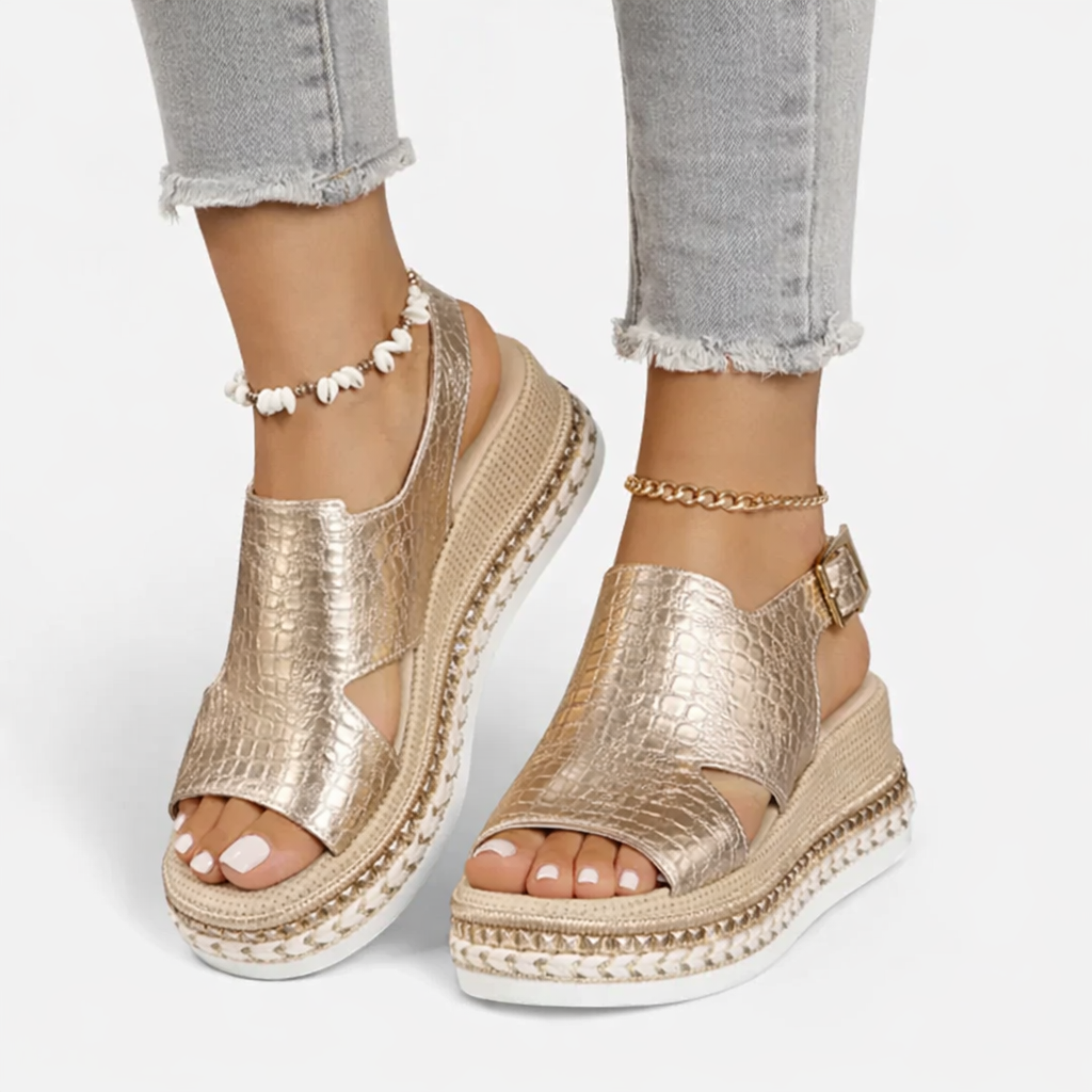 Montarello Women's Metallic Espadrille Slingback Wedge Sandals
