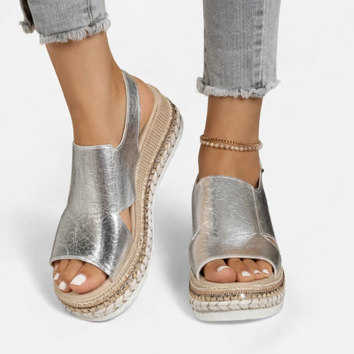 Montarello Women's Metallic Espadrille Slingback Wedge Sandals