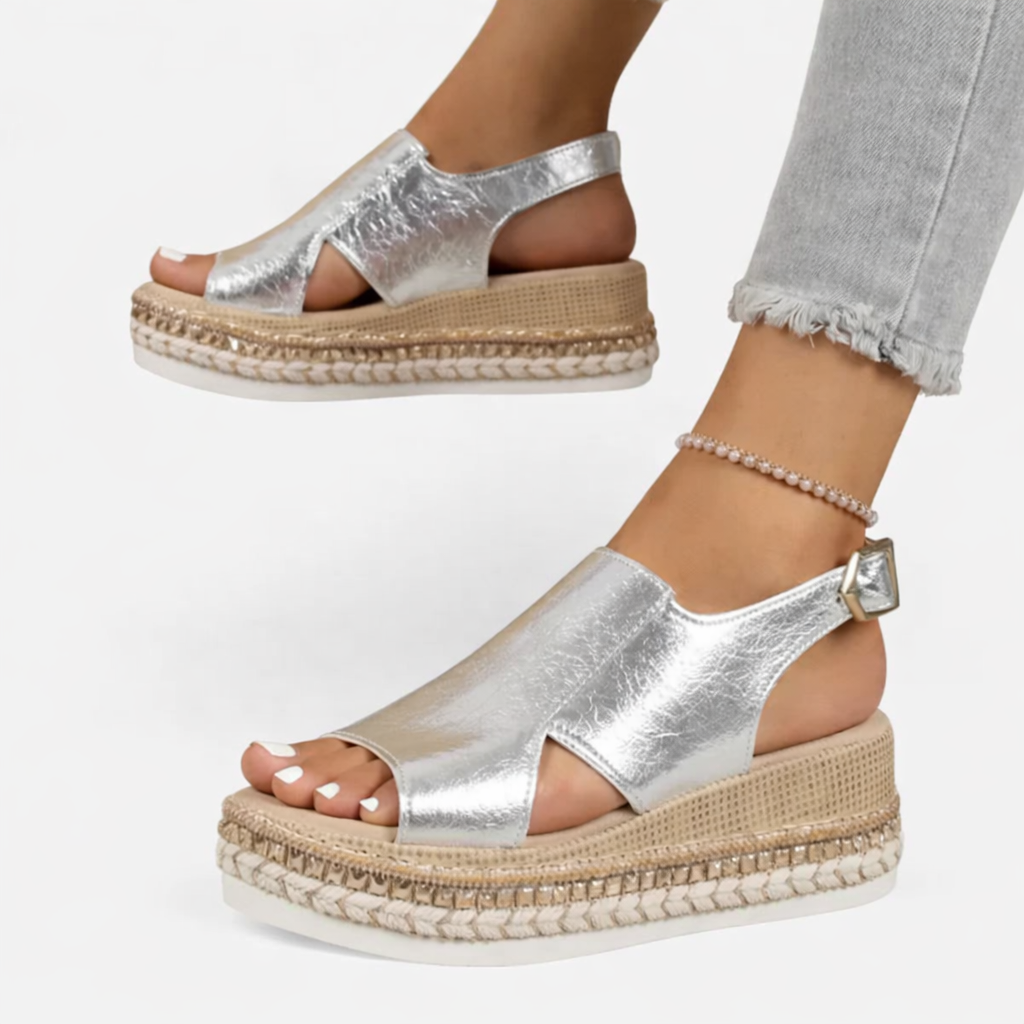 Montarello Women's Metallic Espadrille Slingback Wedge Sandals