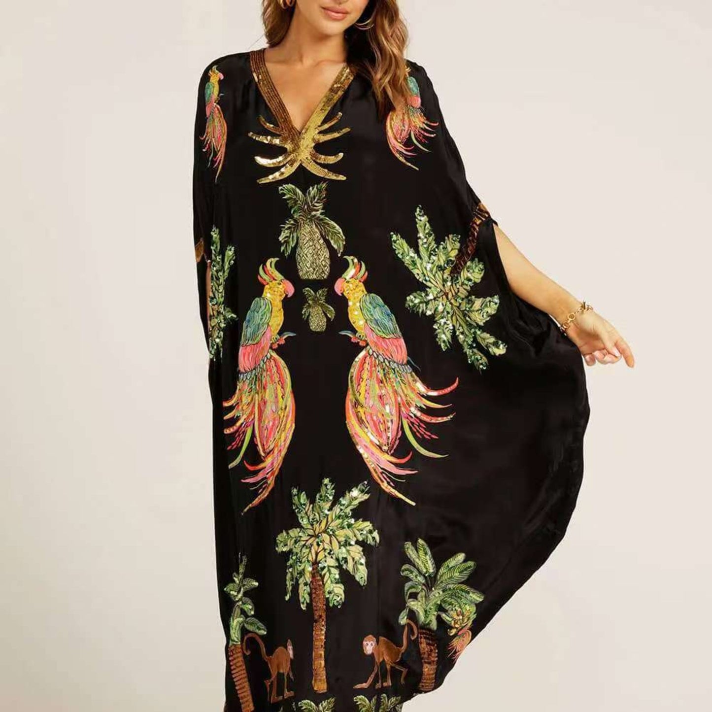 Montarello Tropical Print Kaftan Maxi Dress Women's