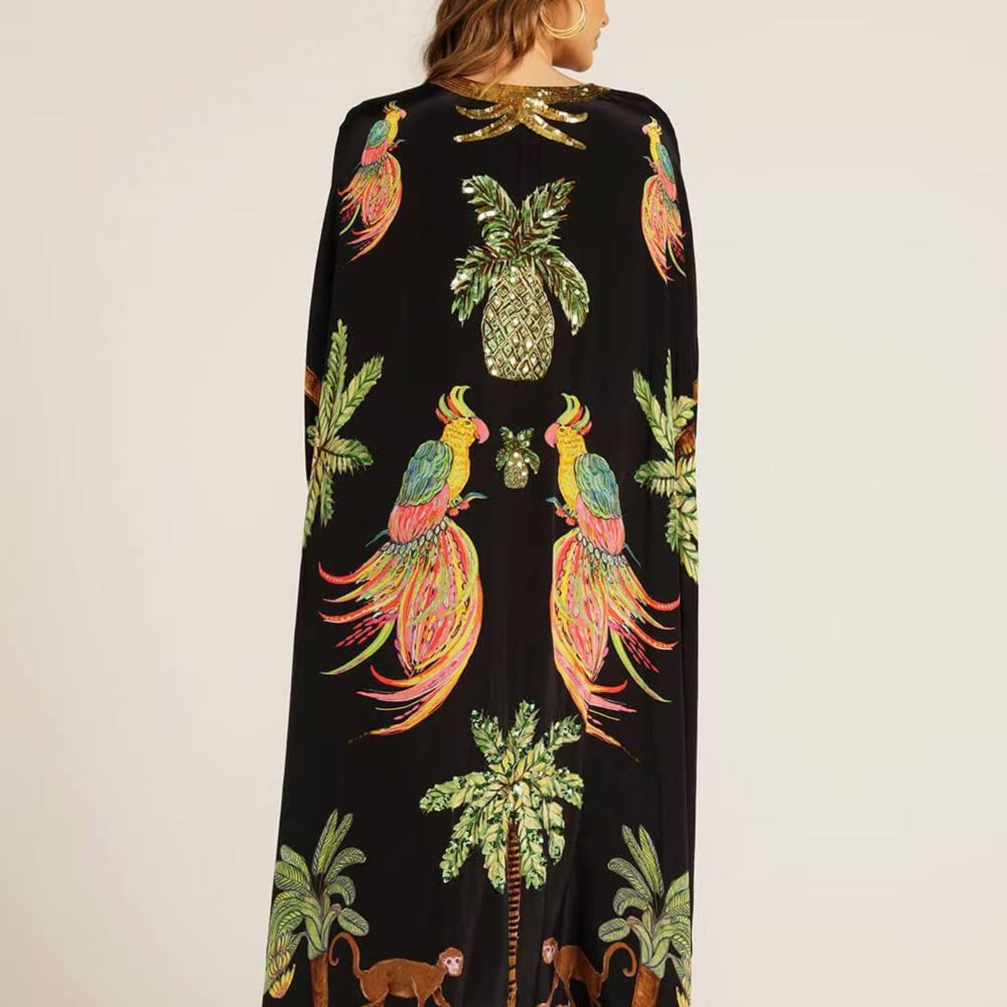 Montarello Tropical Print Kaftan Maxi Dress Women's