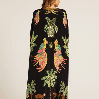 Montarello Tropical Print Kaftan Maxi Dress Women's