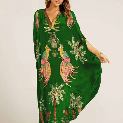 Montarello Tropical Print Kaftan Maxi Dress Women's