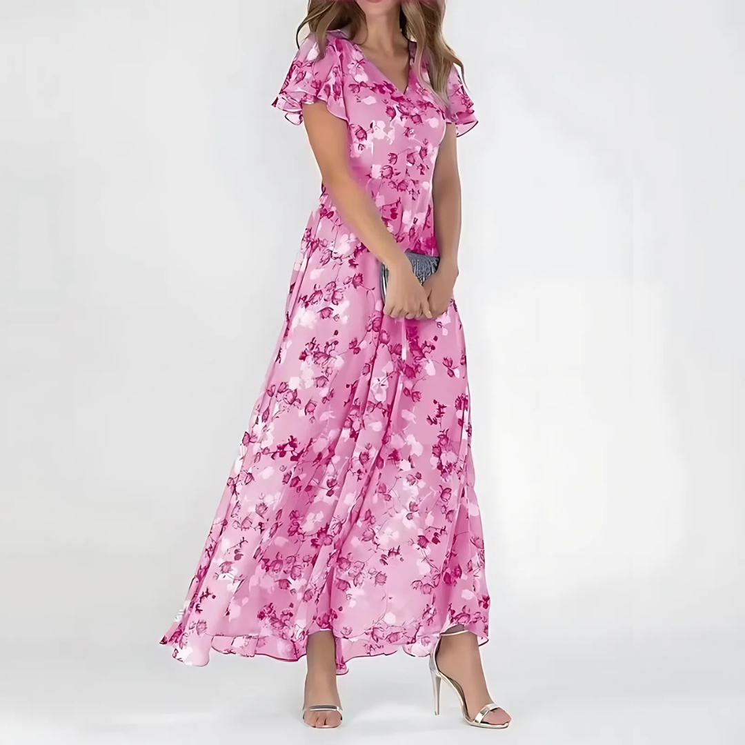 Montarello Floral Flutter Sleeve Midi Dress Women's
