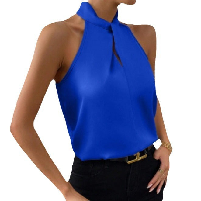 Montarello Women's Satin-Look Twist-Neck Sleeveless Evening Top