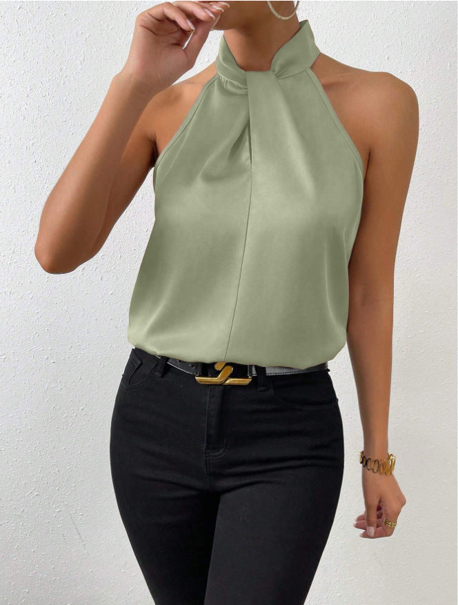 Montarello Women's Satin-Look Twist-Neck Sleeveless Evening Top