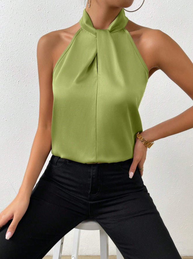 Montarello Women's Satin-Look Twist-Neck Sleeveless Evening Top