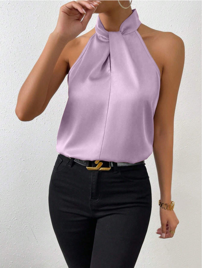Montarello Women's Satin-Look Twist-Neck Sleeveless Evening Top