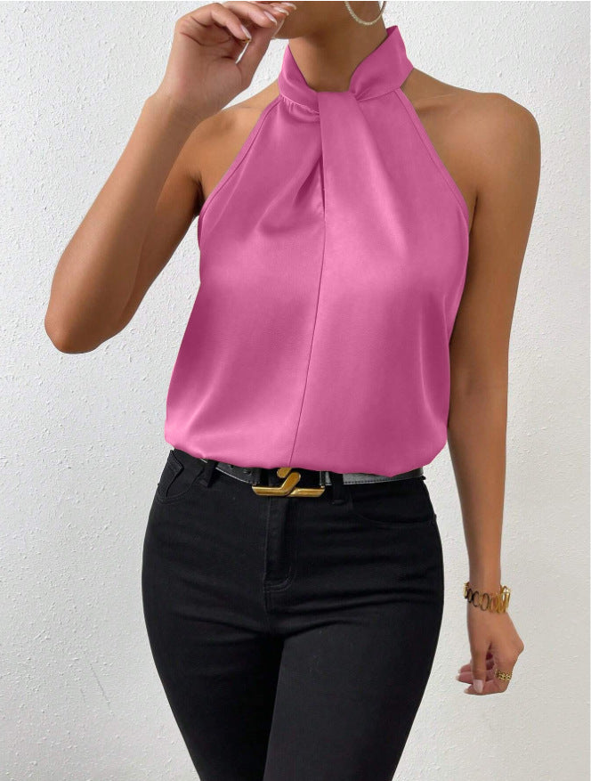 Montarello Women's Satin-Look Twist-Neck Sleeveless Evening Top