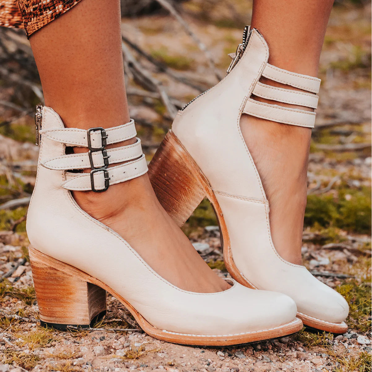 Montarello Vintage Ankle Strap Women's Block Heel Shoes