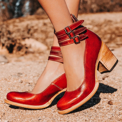 Montarello Vintage Ankle Strap Women's Block Heel Shoes