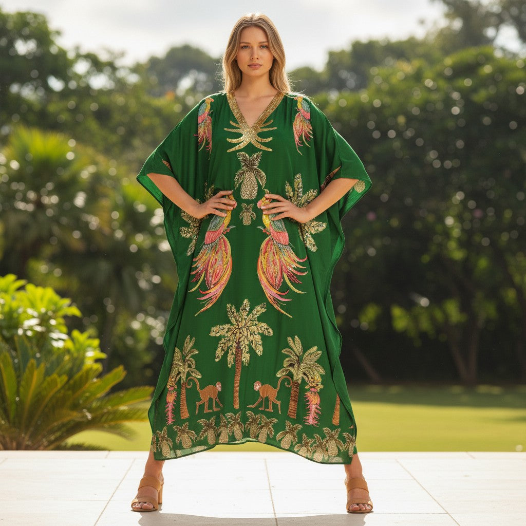 Montarello Tropical Print Kaftan Maxi Dress Women's