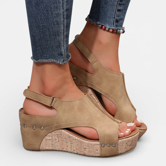 Montarello Women's Open-Toe Cork Wedge Cushioned Platform Sandals