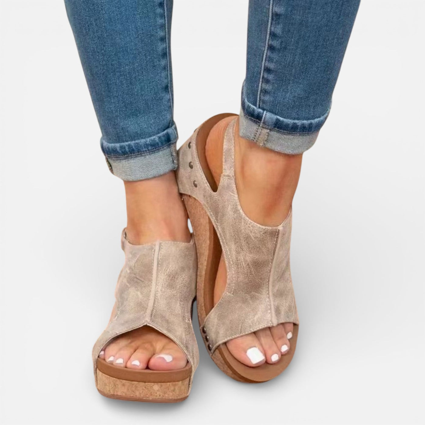 Montarello Women's Open-Toe Cork Wedge Cushioned Platform Sandals