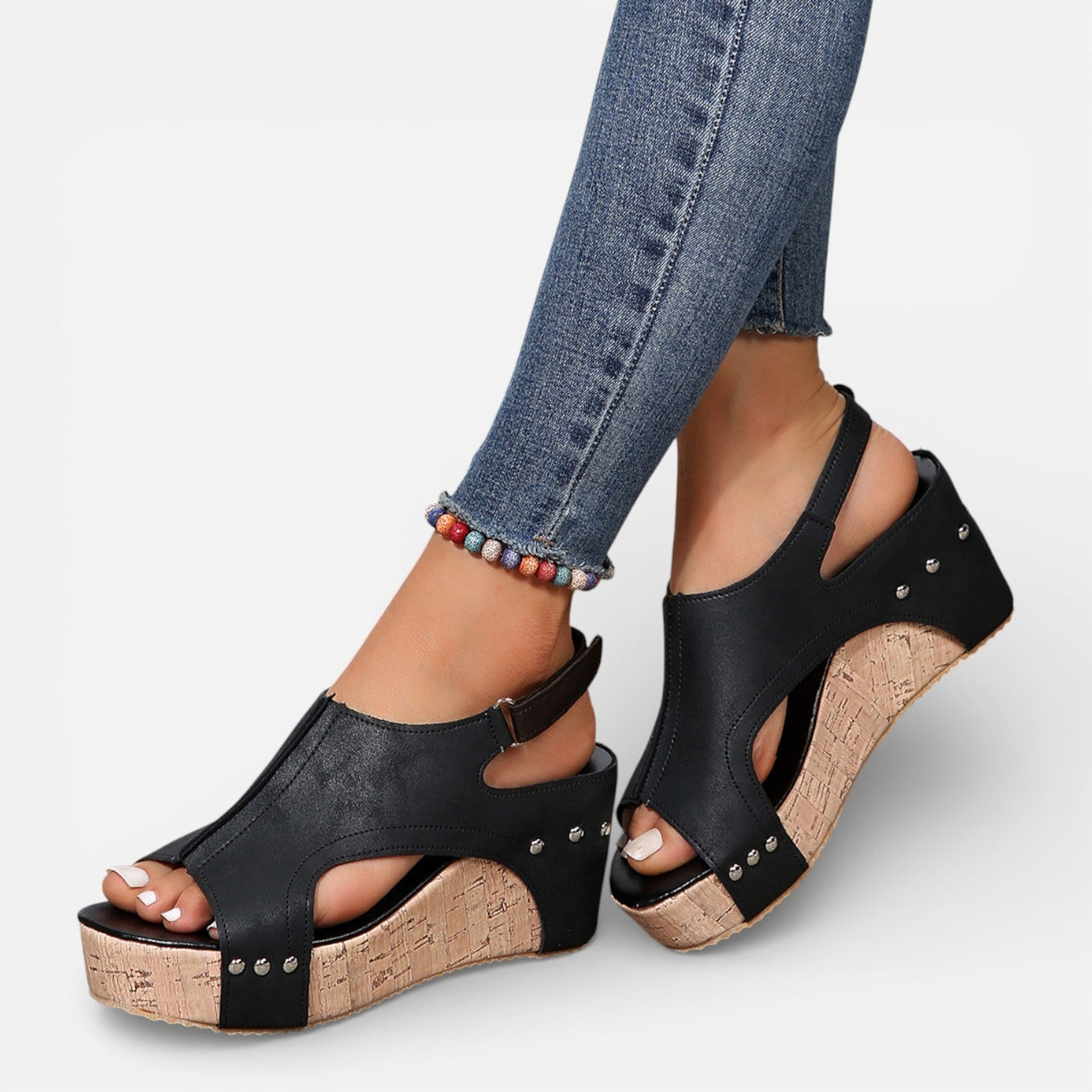 Montarello Women's Open-Toe Cork Wedge Cushioned Platform Sandals