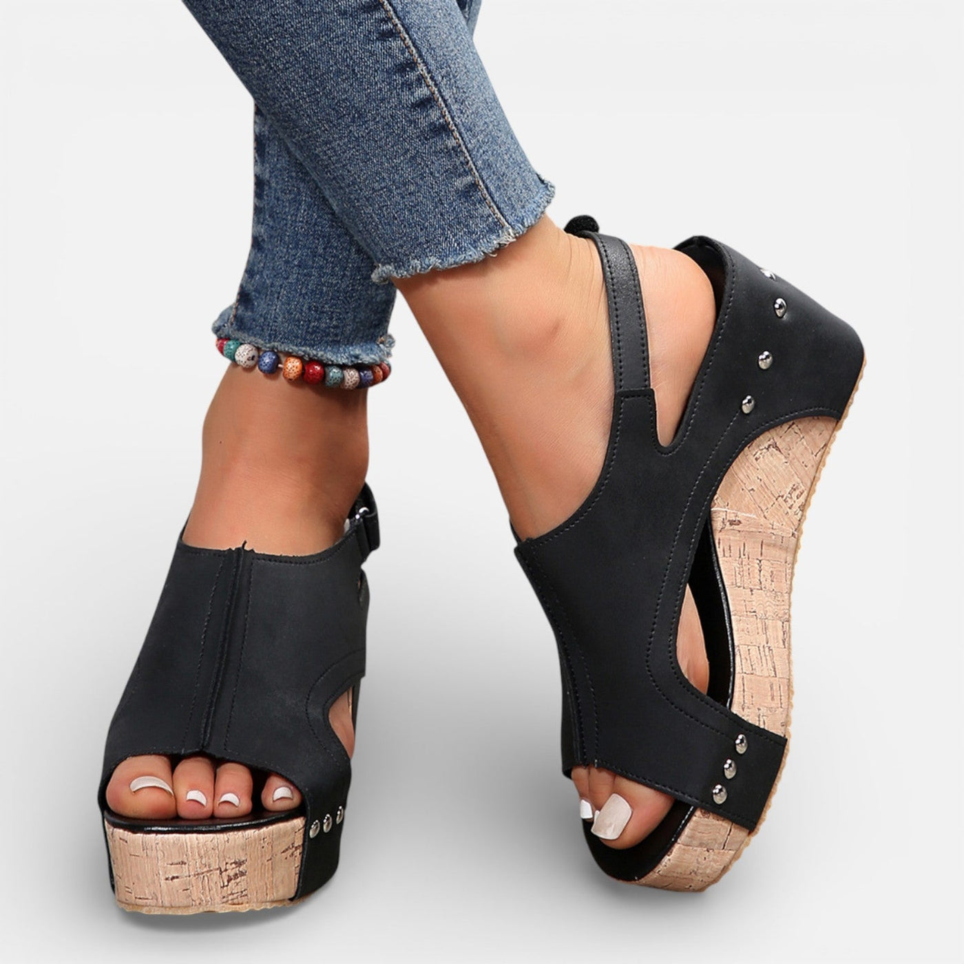 Montarello Women's Open-Toe Cork Wedge Cushioned Platform Sandals