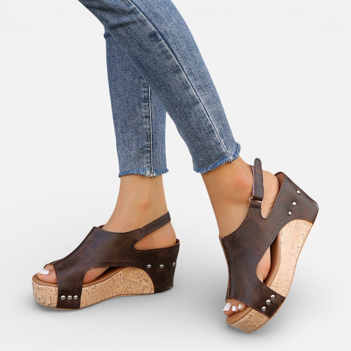 Montarello Women's Open-Toe Cork Wedge Cushioned Platform Sandals