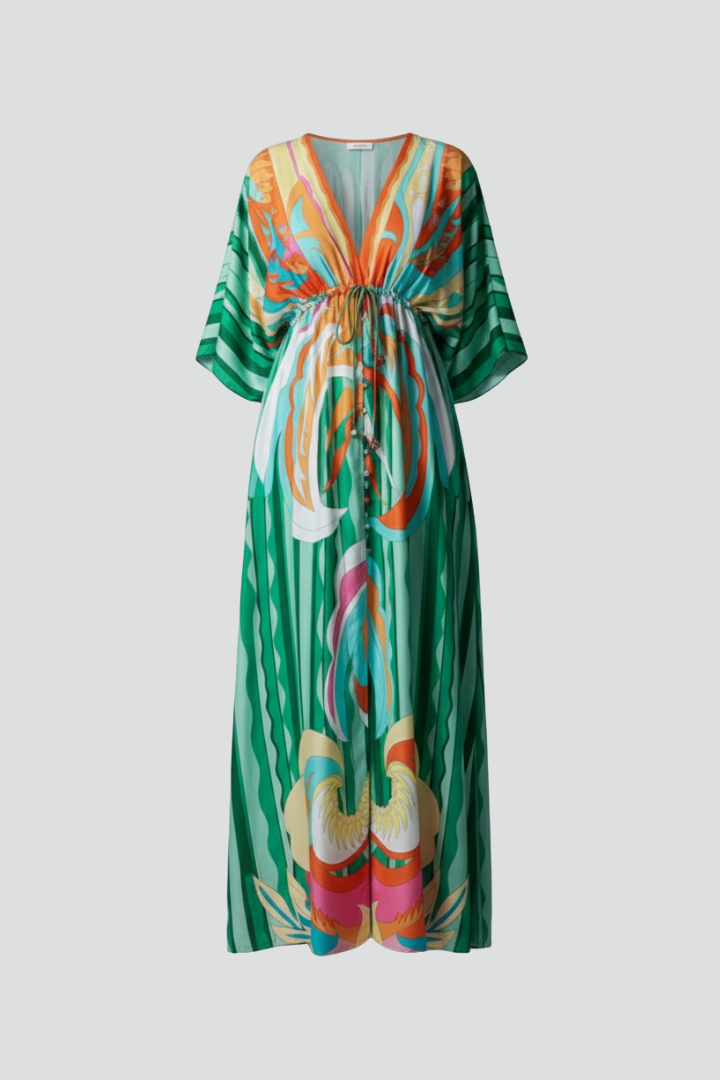 Montarello Women's Printed Batwing Sleeve Tie-Waist Maxi Dress