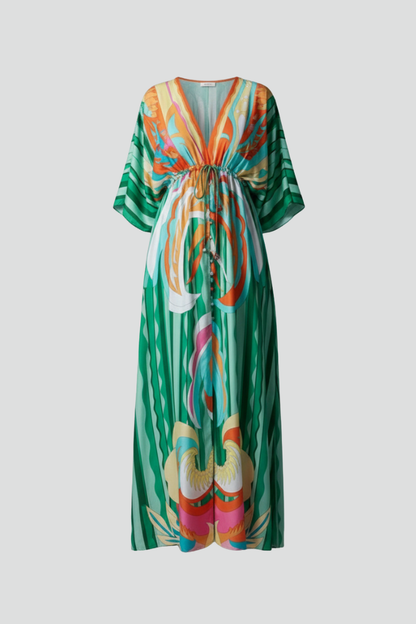Montarello Printed Batwing Women's Maxi Dress with Tie Waist