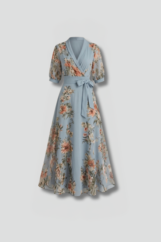 Montarello Floral Short Sleeve Women's Fitted Midi Dress