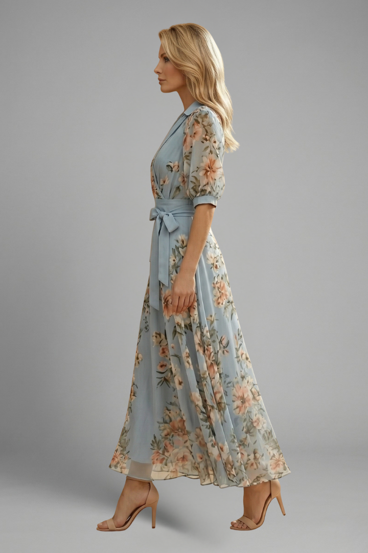 Montarello Floral Short Sleeve Women's Fitted Midi Dress