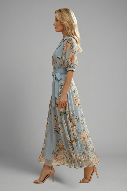 Montarello Floral Short Sleeve Women's Fitted Midi Dress