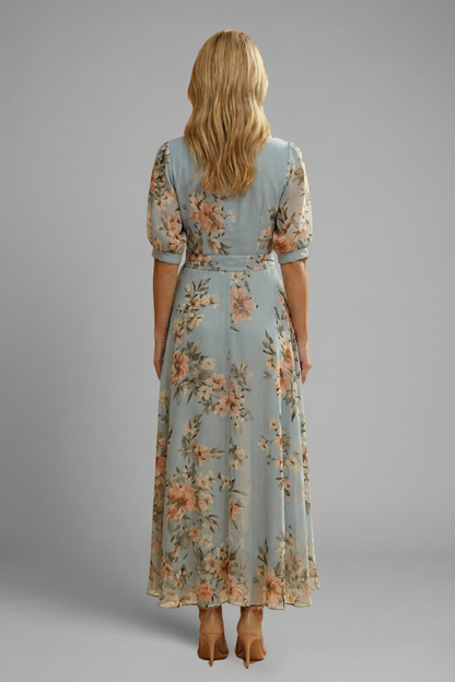 Montarello Floral Short Sleeve Women's Fitted Midi Dress