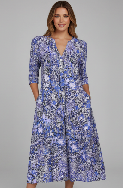 Montarello Floral V-Neck Women's Midi Dress