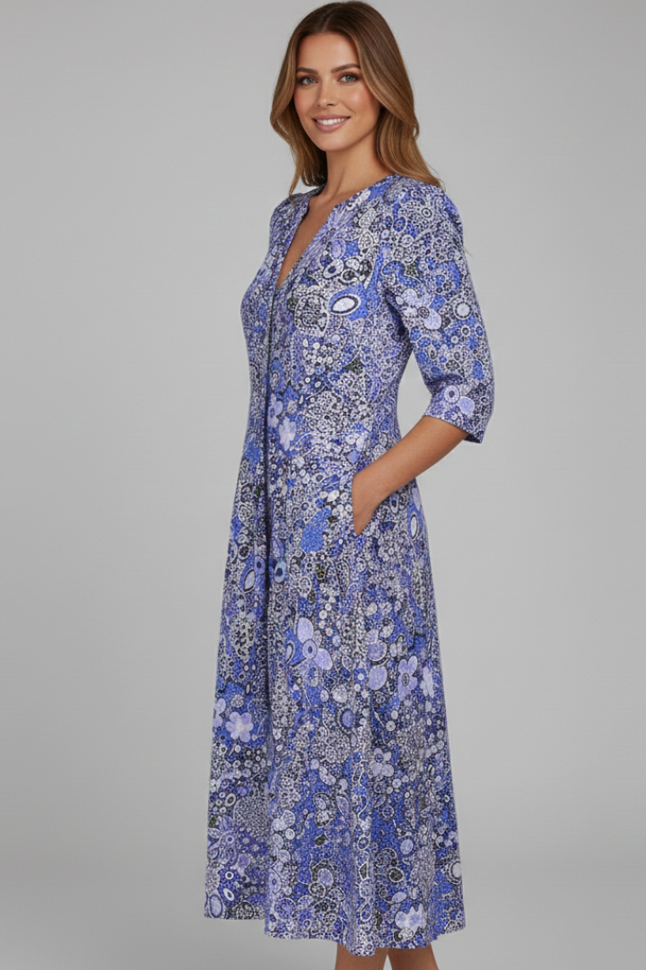 Montarello Floral V-Neck Women's Midi Dress