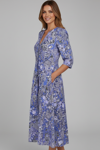 Montarello Floral V-Neck Women's Midi Dress