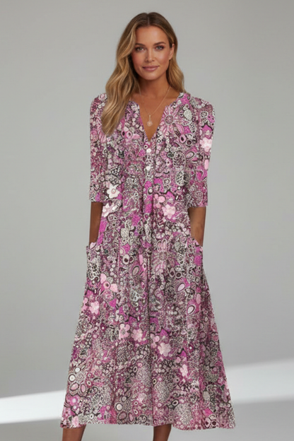 Montarello Floral V-Neck Women's Midi Dress