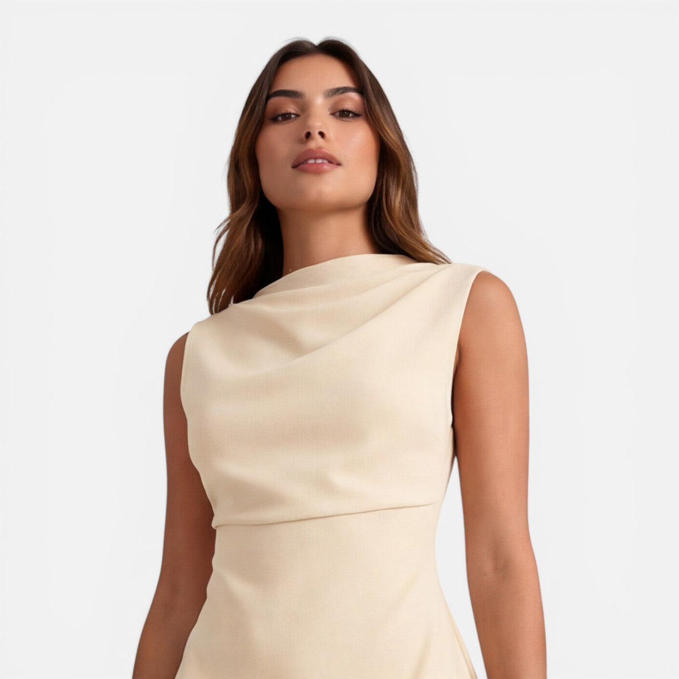 Montarello Women's Draped Neck Fitted Sleeveless Mini Occasion Dress