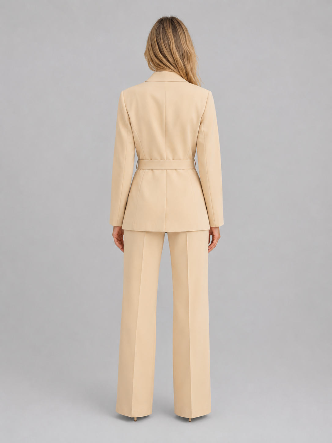 Montarello Women's Belted Blazer and Wide-Leg Trouser Suit Set
