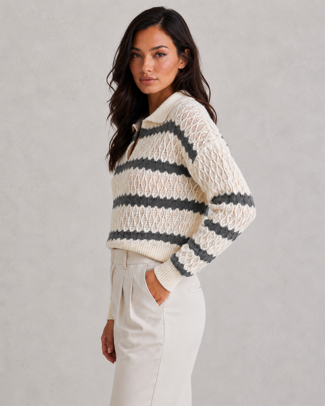 Montarello Women's Striped Knit Jumper with Collar