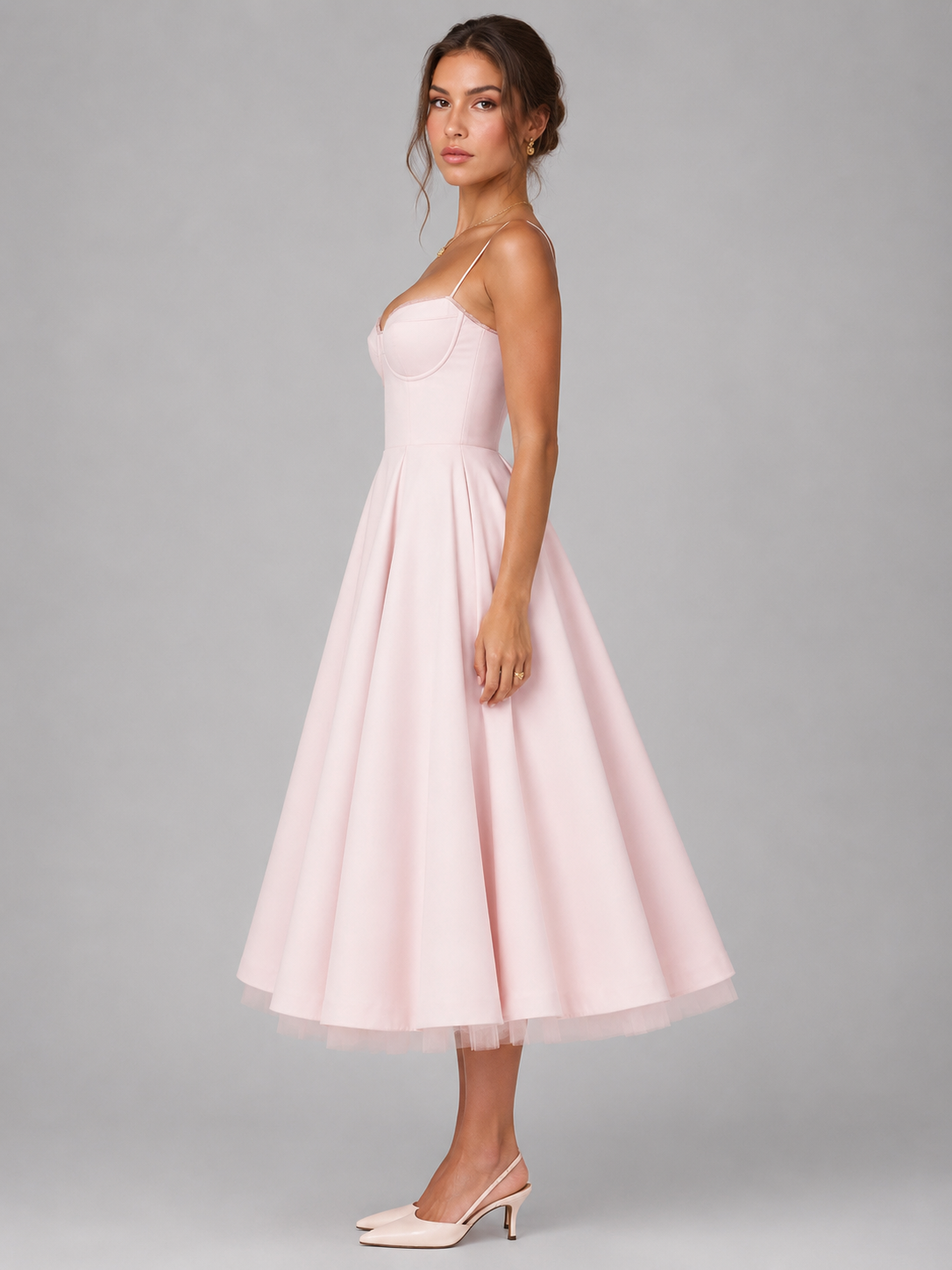 Montarello Women's Corset Midi Dress with Full Skirt – Wedding Guest Style