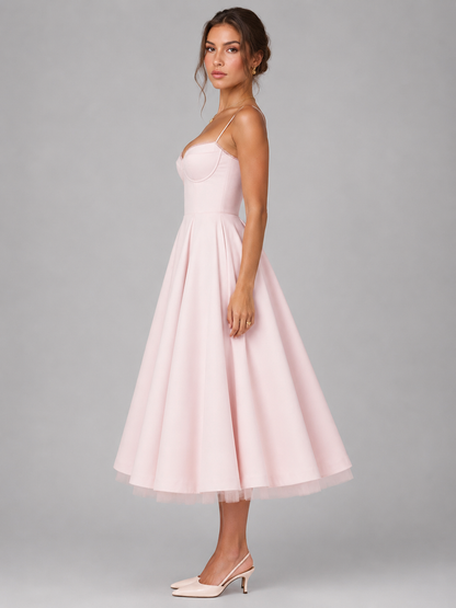 Montarello Women's Corset Midi Dress with Full Skirt – Wedding Guest Style