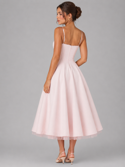 Montarello Women's Corset Midi Dress with Full Skirt – Wedding Guest Style