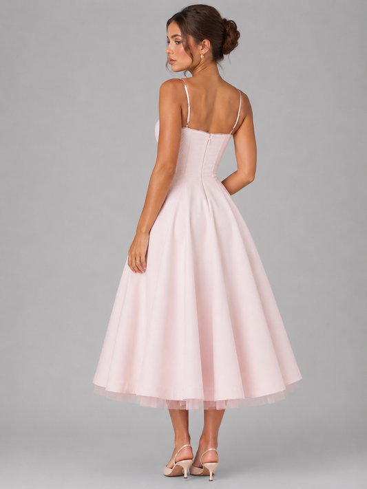 Montarello Women's Corset Midi Dress with Full Skirt – Wedding Guest Style